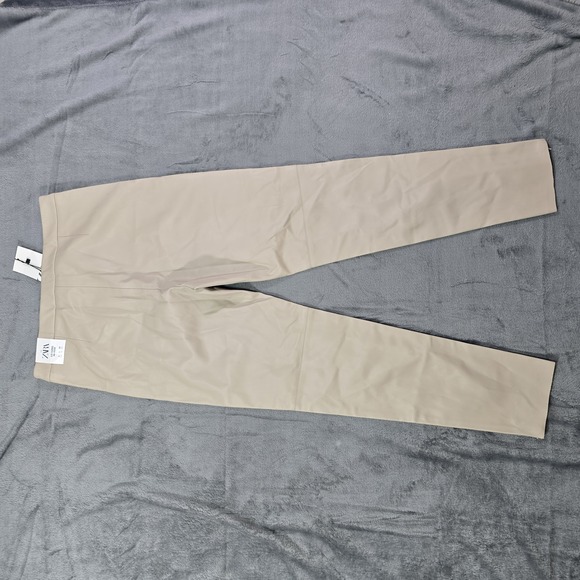 Zara Faux Leather High Waisted Pants Large Beige Skinny - Picture 2 of 11